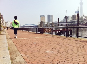 running along Sumida River